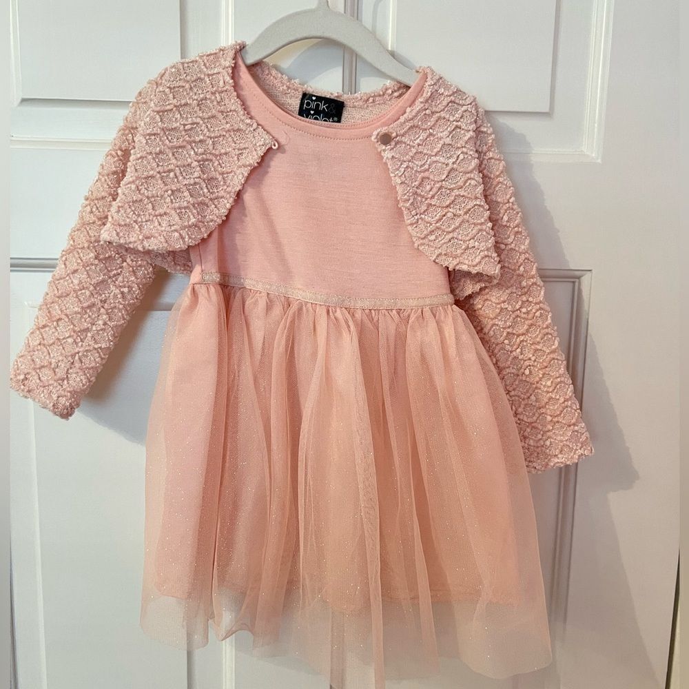 Pink dress with short cardigan